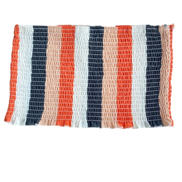 REVAMPED striped bandeau tube top ruffled bottom tan/brown/black/white - Picture 2 of 3